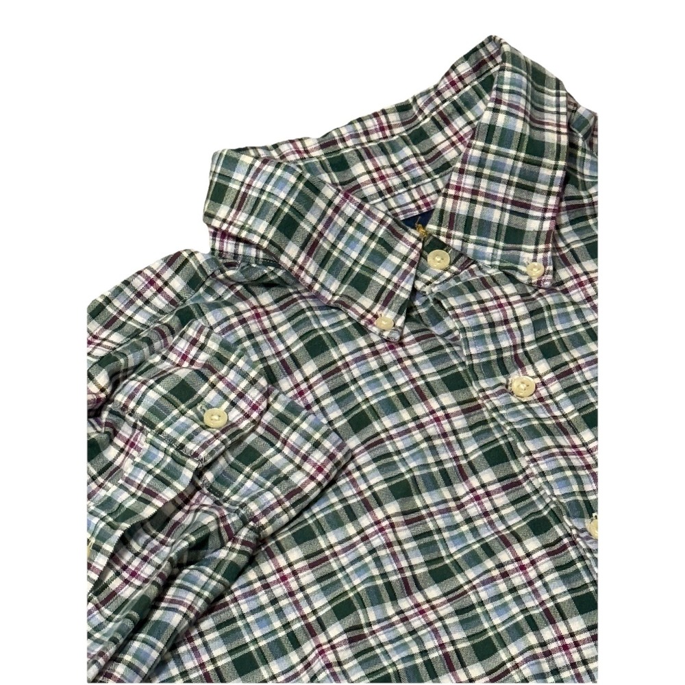 Polo Ralph Lauren Shirt Mens XLT Green‎ Plaid Long Sleeve Flesh Pony Oxford Slim